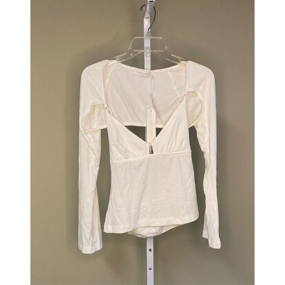 Jonathan Simkhai NWT Dakota Ribbed Cutout Top in White Size M - Picture 6 of 8